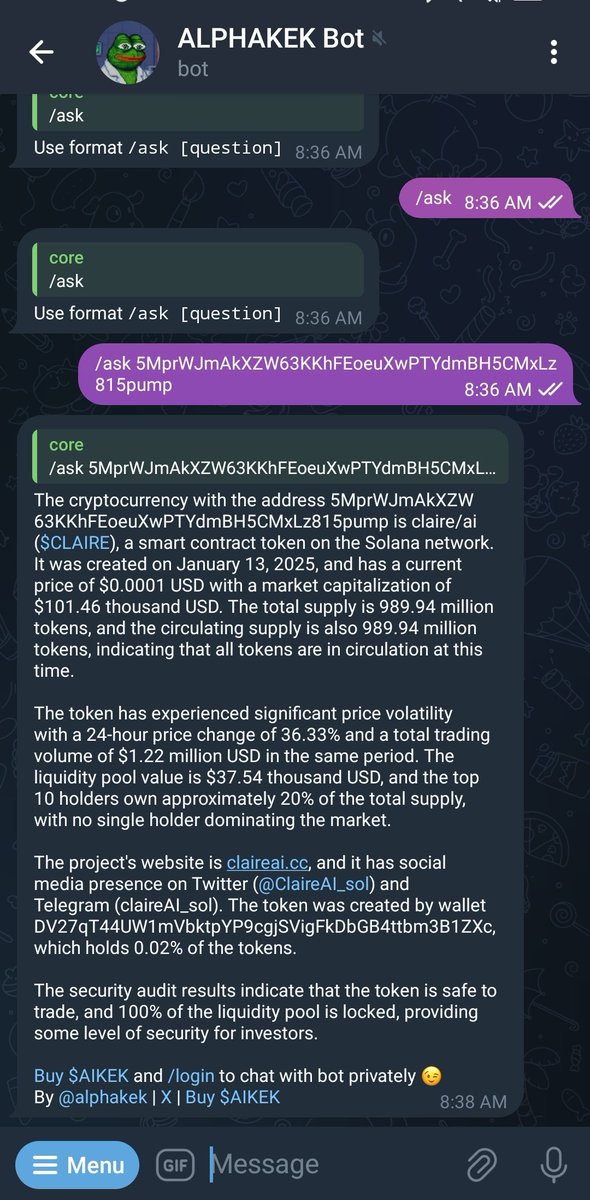 JSCryptoVlog's tweet photo. @alphakek_ai 
True Alpha of Defai, it saves my time in researching for meme coin. 🥰🥰🥰 https://t.co/zv9SpQwOkB