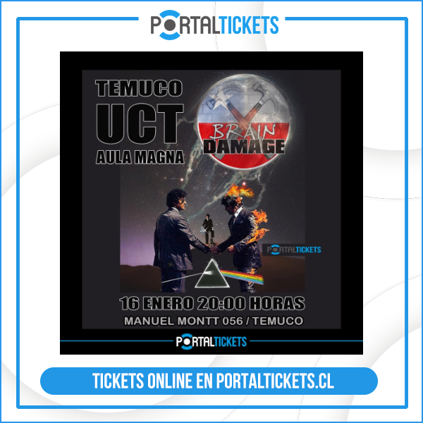 rockywrestling's tweet photo. Código de 10% de descuento DESC76804 tickets online en: https://t.co/xJ2f2WEpLJ
PINK FLOYD BRAIN DAMAGE EN AULA MAGNA UCT, TEMUCO
Te invitamos a asistir y a compartir este evento!

#musicachilena #portaldisc #portaltickets https://t.co/Tn1rs4MlcV