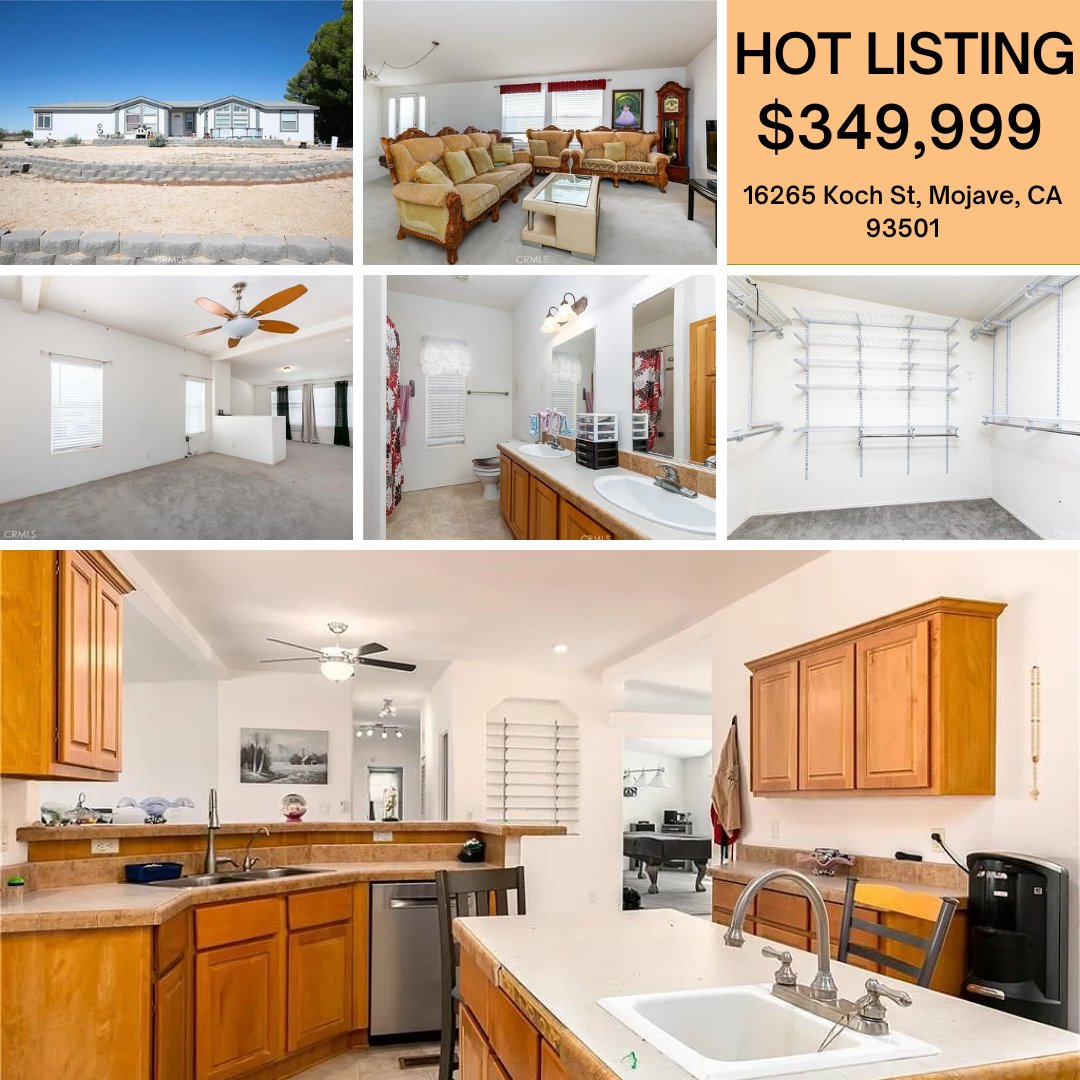 MarkarianRealty's tweet image. 🏠 Spacious 4-bed Mojave home!
✅ Large workshop
✅ Solar panels ☀️
✅ Open floor plan &amp;amp; fenced yard

📍 Mojave, CA—perfect desert living! 🌵
📞 Call 818-860-7386 to schedule a showing.

#MojaveRealEstate #SolarHome #WorkshopSpace