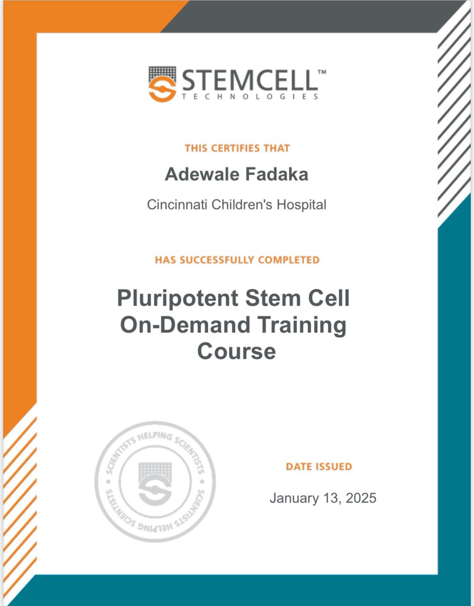 Oluwaseun (@silvernonferous) on Twitter photo Thrilled to complete STEMCELL Technologies’ Neural Induction & Pluripotent Stem Cell courses! Building skills for iPSC differentiation at
<a href="/JankowskiLab/">Jankowski Lab</a> More certifications to come 🏆 Thrilled to complete STEMCELL Technologies’ Neural Induction & Pluripotent Stem Cell courses! Building skills for iPSC differentiation at
<a href="/JankowskiLab/">Jankowski Lab</a> More certifications to come 🏆