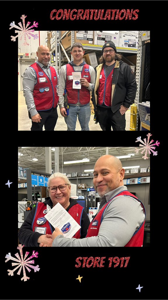 Elizabeth and Jason, Your hard work and outstanding performance have been recognized not only by the store but also by our district manager. Your contributions are vital to our continued success. Thank you 👏 <a href="/MsEliz1917/">Miss Elizabeth</a> <a href="/erick_marrero11/">Erick Marrero</a> <a href="/Karl_Thomsen24/">Karl Thomsen</a> <a href="/All4MyFamily1/">Amanda Griggs</a> <a href="/deirvine2/">Douglas Irvine</a>