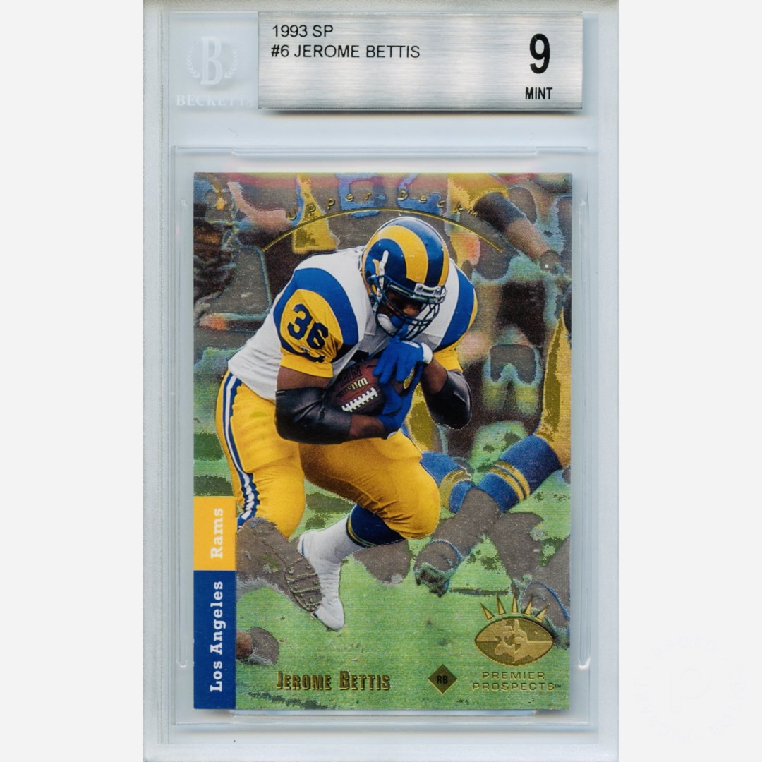 CardsGraded's tweet image. 1993 SP Jerome Bettis    #topps #toppsfootball #upperdeck #jeromebettis #goirish #rookiecard #beckettgrading #bgsgraded #sportscards #sportscardinvestor #thehobby #collect #ramshouse #larams #ramsfootball #showyourhits #baseballcards #psacard #psa10 #whodoyoucollect #tradingcards