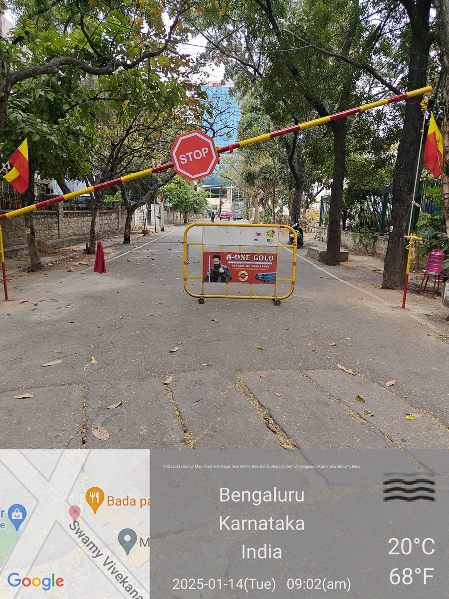 shivdomlur's tweet image. MIG residents-Domlur ward 112,unlawfully blocked the PUBLIC ROAD leading to Swami Shaneshwara temple illegally putting permanent BARRICADE obstructing passage to public
Under IPC sec 341,427,268 it's punishable & under Indian Roads Act 1851 it's offence
@Jointcptraffic @BBMPCOMM