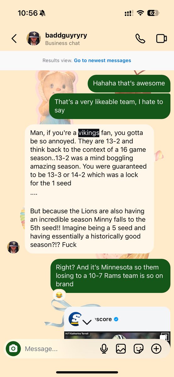 Conversation from Dec. 22nd. Same ol Vikings. #skol