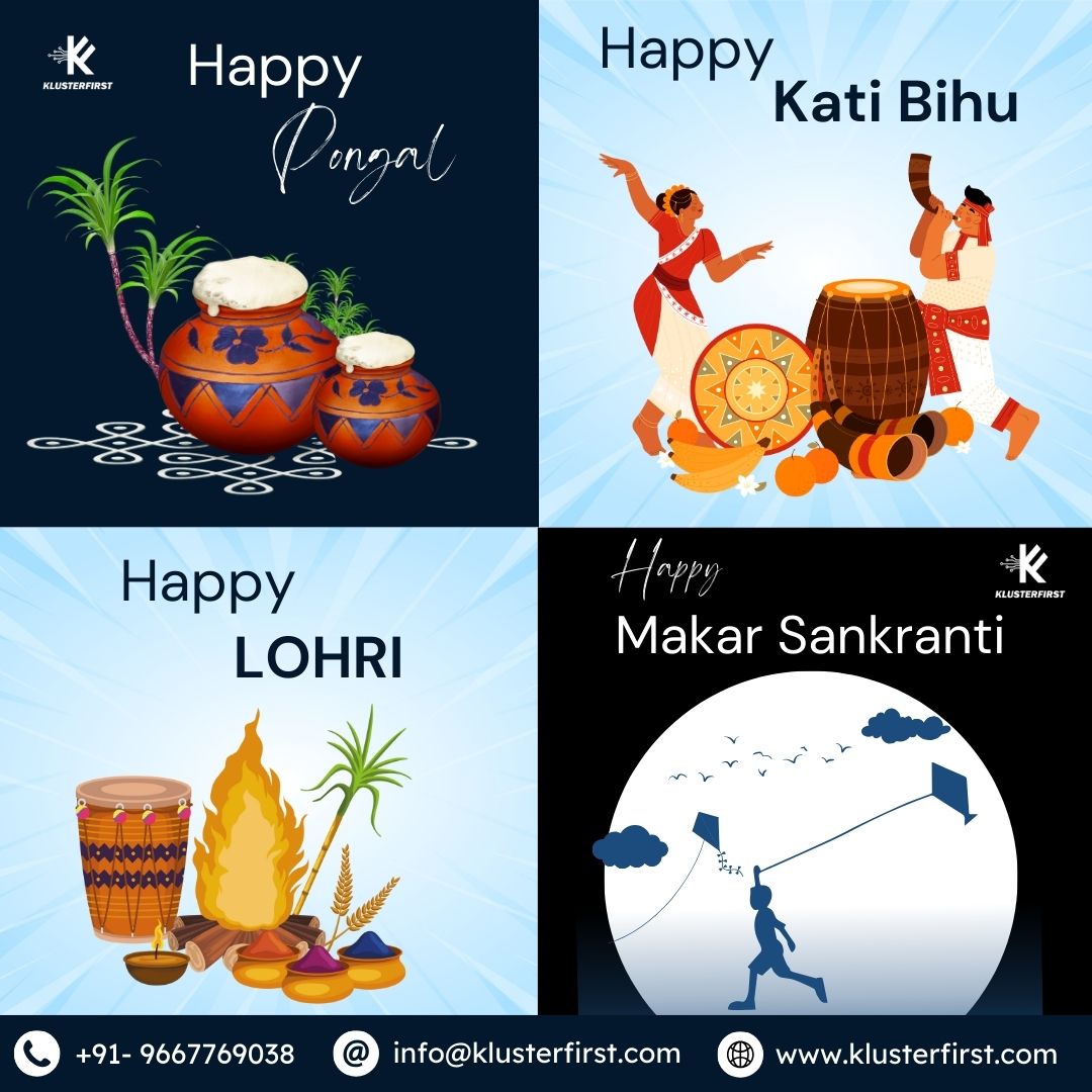KlusterFirst's tweet photo. Celebrating the joy of harvest with Lohri, Pongal, Kati Bihu, and Makar Sankranti! Let’s fly high and feast big!

🌐 Visit us: https://t.co/p1wj6opPr1

#LohriCelebration #PongalVibes #MakarSankranti #KatiBihu #FestiveJoy #TraditionalVibes #HarvestSeason #CelebrateTogether https://t.co/Mv71p4hqNr