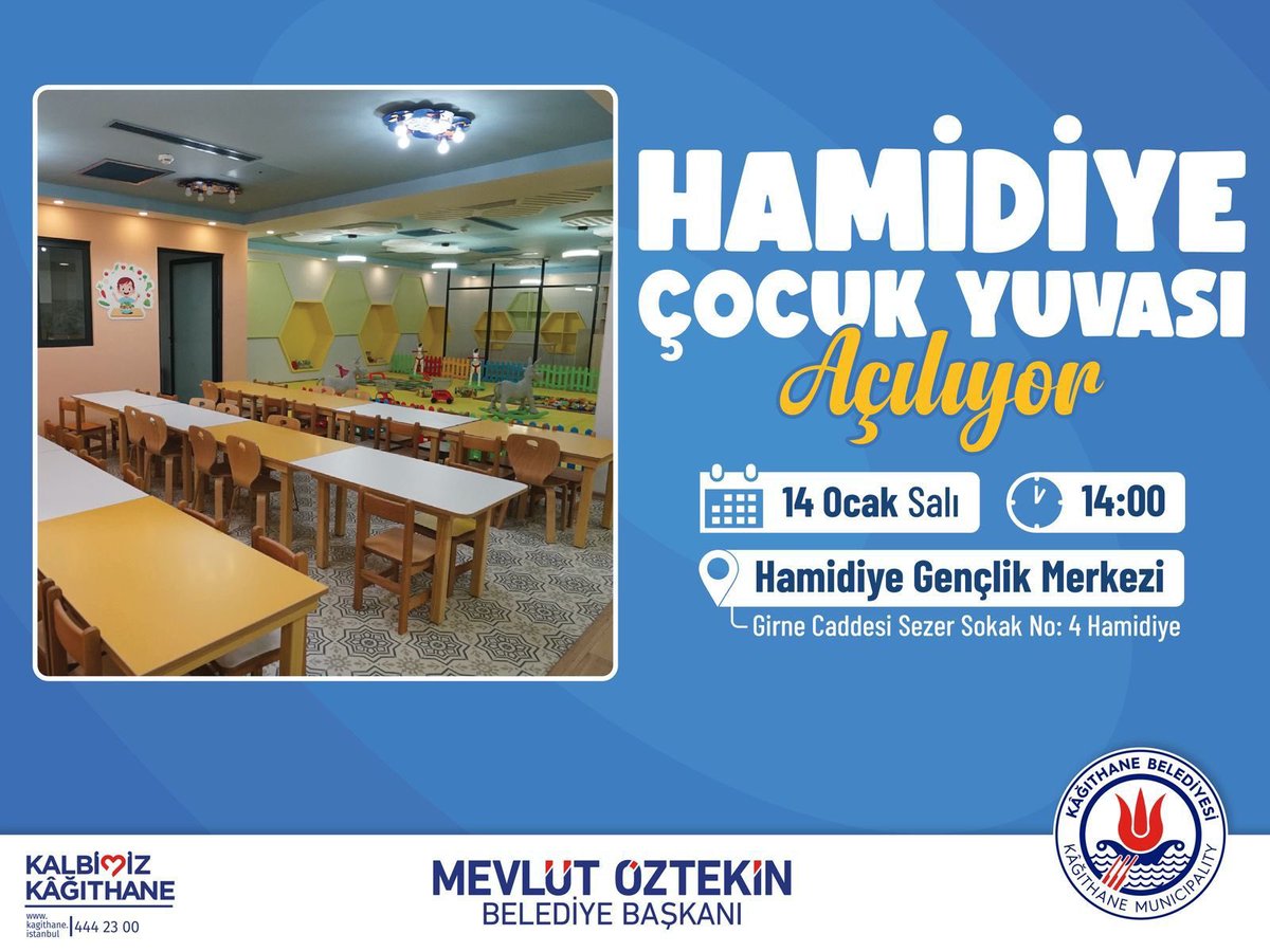 MevlutOztekin's tweet photo. Çocuklarımızın temel eğitimlerini aldığı, milli eğitim müfredatına uygun şekilde gerçekleştiren, zeka, bedensel gelişimlerini destekleyen ve el becerilerini güçlendiren;

🏫Hamidiye Çocuk Yuvası'nı hizmete açıyoruz. 

🗓️14 Ocak Salı (Bugün) 🕖14.00

📍Girne Caddesi, Sezer Sokak. Hamidiye Gençlik Merkezi

Açılışımıza tüm komşularımızı bekliyoruz.

Kayıtlar;
15 Ocak tarihinden itibaren belediyemizin web sayfasından ve çocuk yuvasından alınacaktır. 

#KalbimizKağıthane