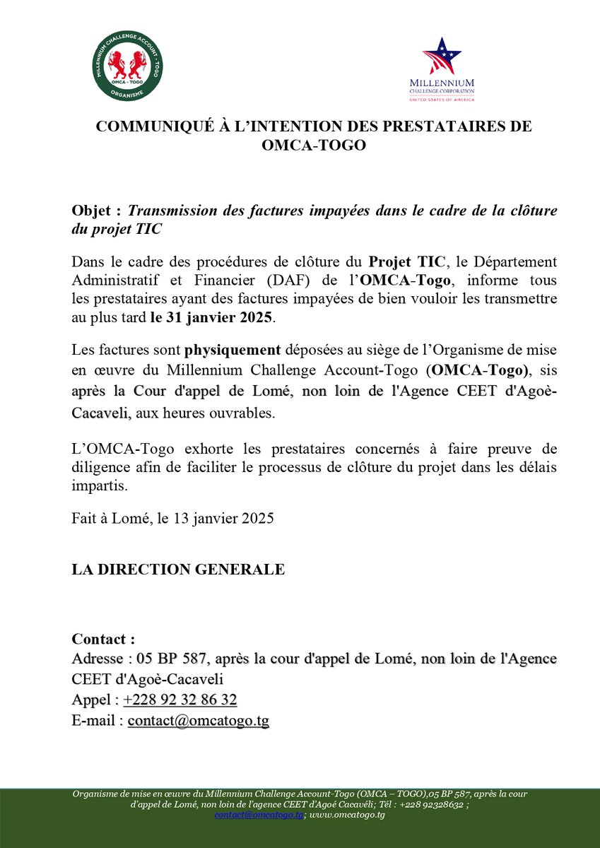 #annonce #OMCATogo #DAF