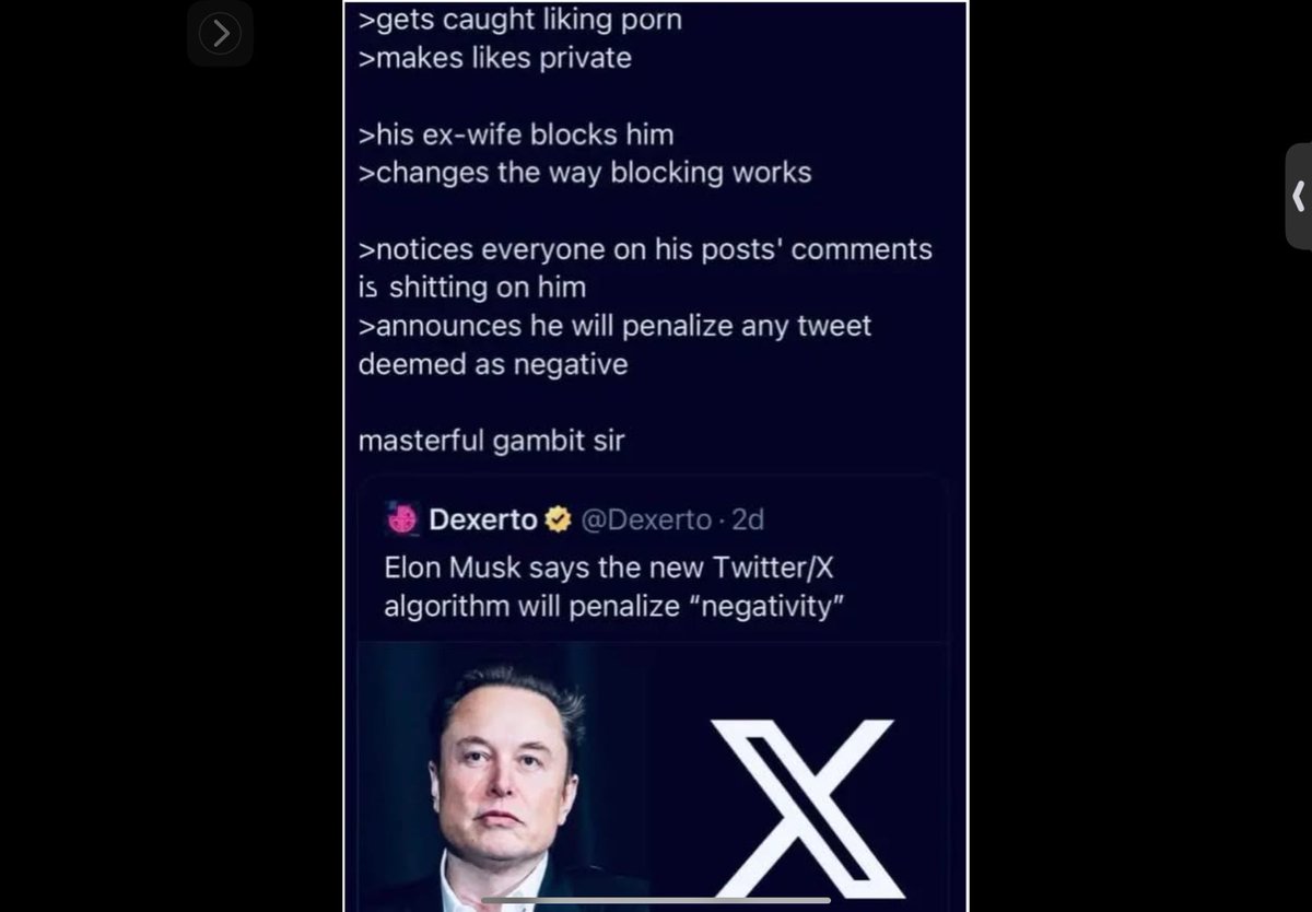 ScAlex1995's tweet image. Elon is a joke. He uses his dying platform to manipulate his followers and himself that he’s talented, intelligent, for the people etc, but he’s a grifter who buys the right to brag on others accomplishments.