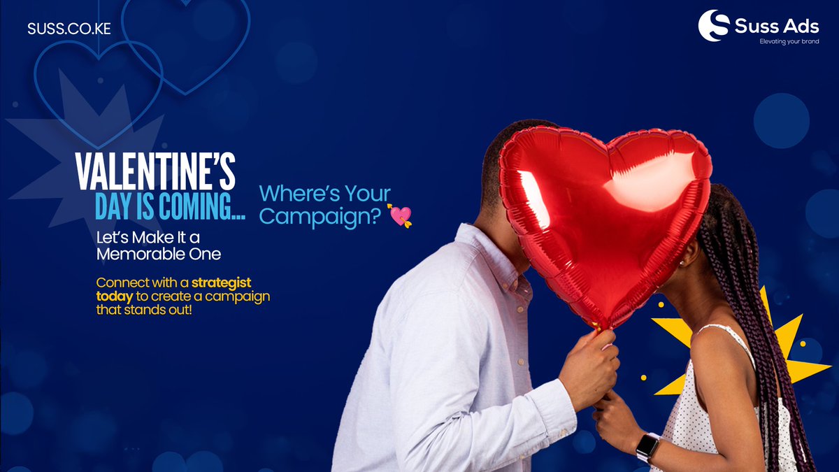 💡Exactly one month from today, the world will be awash in red as we celebrate Valentine’s Day!

Another perfect season  to capture hearts, making now the ideal time to plan strategically.

Let's create magic together!

💌info@suss.co.ke 

#SussAds #ValentinesIsComing