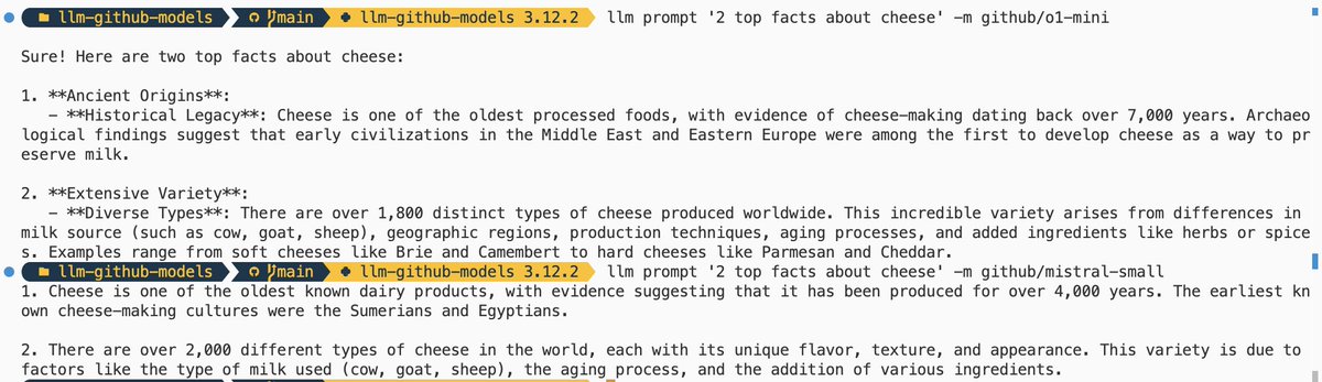 Anthony Shaw (@anthonypjshaw) on Twitter photo Created a plugin for <a href="/simonw/">Simon Willison</a> ‘s LLM tool for GitHub Models. all you need is a GitHub Token to get started pypi.org/project/llm-gi… Created a plugin for <a href="/simonw/">Simon Willison</a> ‘s LLM tool for GitHub Models. all you need is a GitHub Token to get started pypi.org/project/llm-gi…