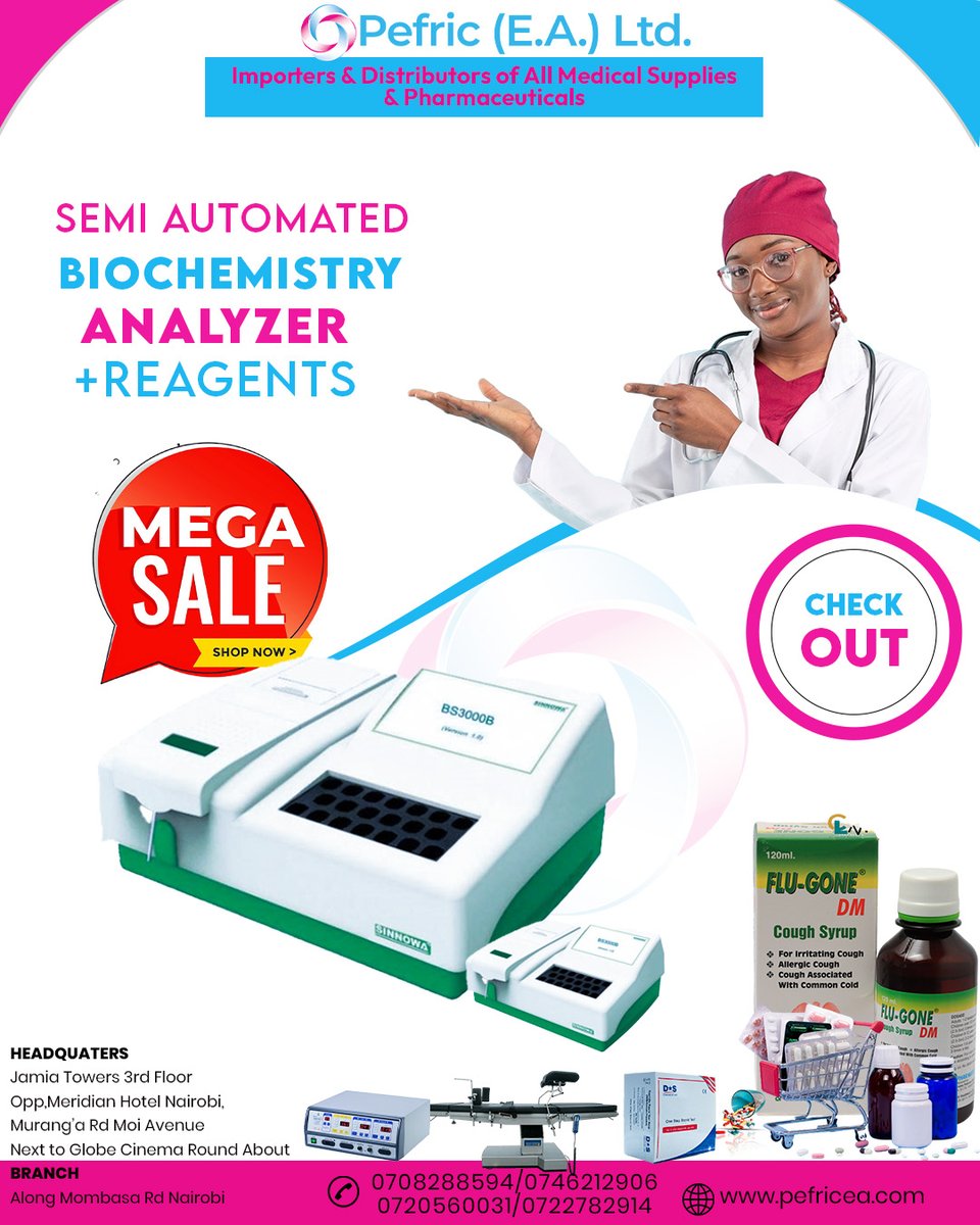 EPefric's tweet image. 🔬 Enhance Your Diagnostics with Our Semi Automated Biochemistry Analyzer + Reagents! 🔬

Upgrade your laboratory with Pefric EA LTD&apos;s top-quality Semi Automated Biochemistry Analyzer and essential reagents. 
#BiochemistryAnalyzer #PefricEALtd #MedicalSupplies #Laboratory