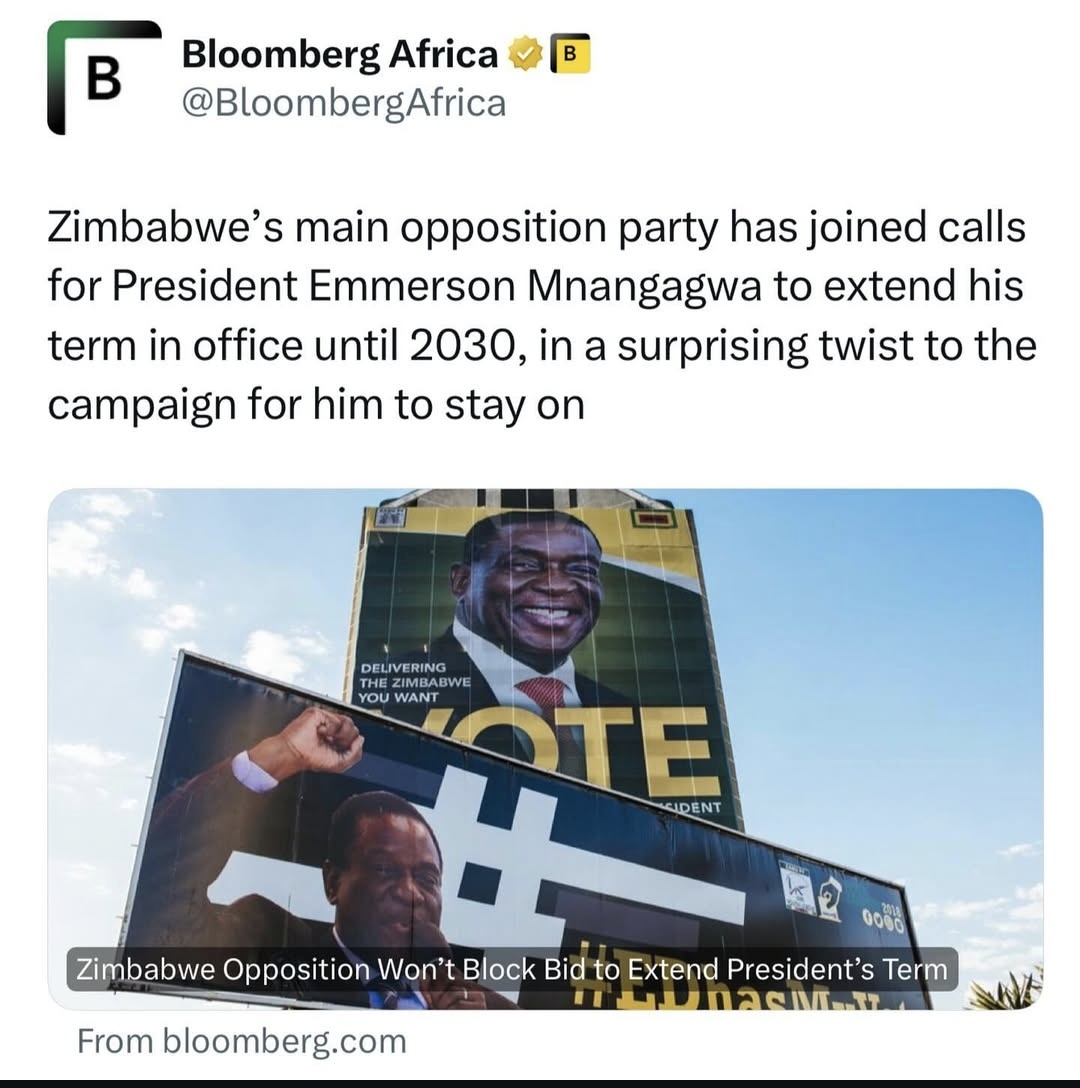CMukungunugwa's tweet image. Zimbabwe&apos;s Opposition expresses full support for President Mnangagwa&apos;s leadership extension until 2030, recognizing the value in continuing the current developmental trajectory. #ZimbabweUnity

Your comments on this