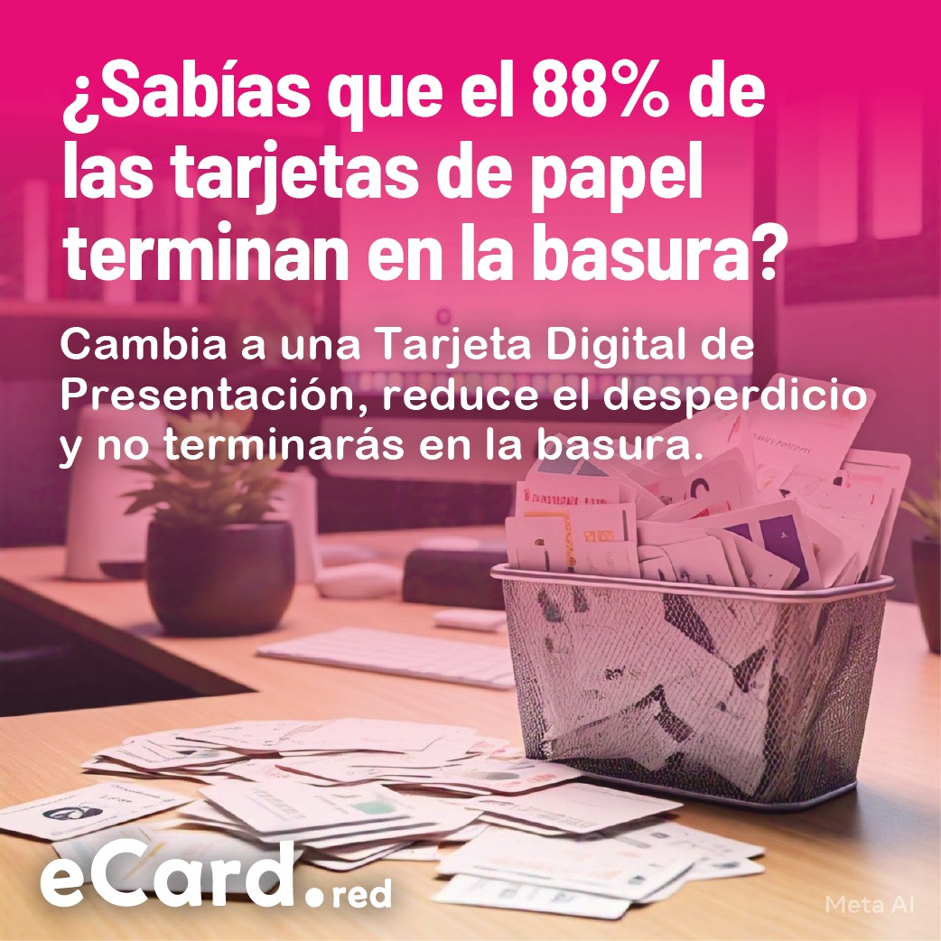 ecardred's tweet photo. ¿Sabías que el 88% de las tarjetas de papel terminan en la basura? ¡Crea tu tarjeta de presentación digital con eCard y reduce el desperdicio de papel!
Ah, también ya no termines en la basura.
 #TarjetaDePresentaciónDigital #Sostenibilidad #ecard https://t.co/OdRmpc9f7j