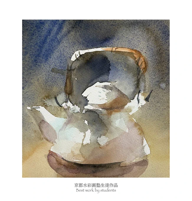 個人レッスンの現場から。土瓶蒸し器の第1レイヤーから第2レイヤー。もう完成しているので第3レイヤーは省いて頂きました。完璧だとここで作品になります^ ^下絵を描き過ぎない…線で描いてそこに塗るのではない…。そんなレッスンをしています。
#Watercolor #水彩画 #透明水彩 #京都水彩画塾 