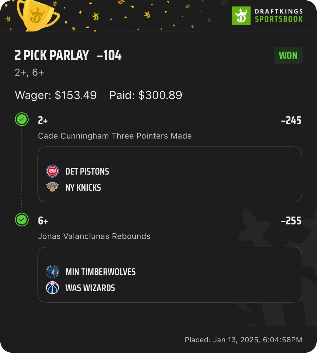 TrackInvesting's tweet image. CHALLENGE PLAY DAY 4 SUCCESS !!!!
$10–&amp;gt;$40✅
$40–&amp;gt;75.12✅
$75.12–&amp;gt; 153.49✅
$153.49–&amp;gt;$300.89✅

Bread Secured🥖

#NBAX #NBA