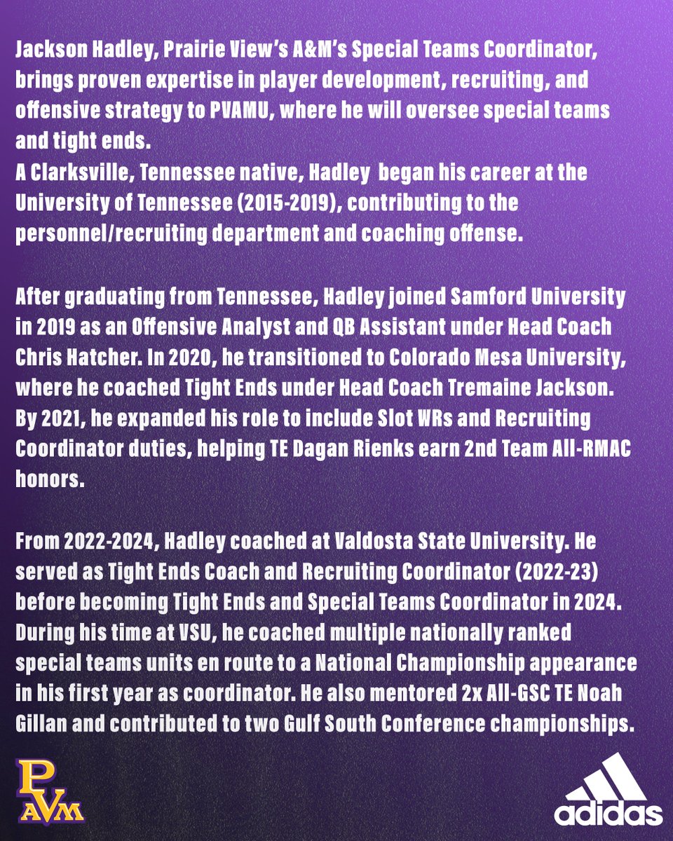 pvamufb_'s tweet photo. Welcome our new Special Teams Coordinator, Coach Hadley @CoachJayHad 🏈!

#DOG | #PVAMUFootball https://t.co/dDewiO30yA