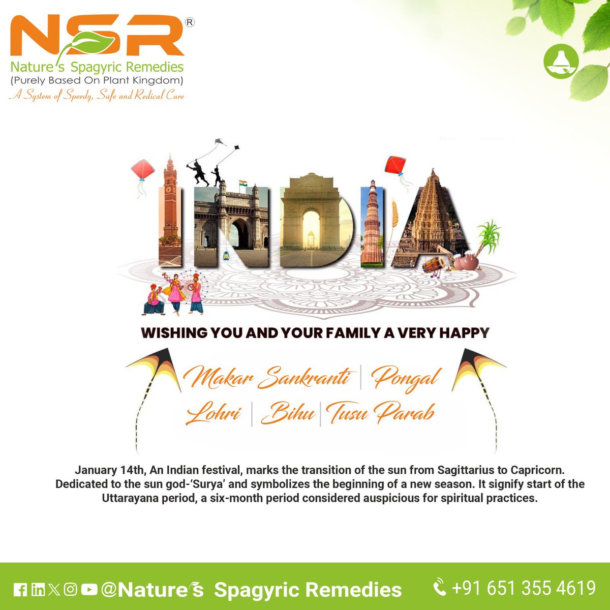 SSpagyric's tweet photo. Jan14th, An Indian festival, It signify start of the Uttarayana period, a six-month period considered auspicious for spiritual practices.#spagyric #naturopathy #yog #nature #jackie #spirituality #makarsankranti #pongal #bihu #lohri #tusuparab #jharkhand #india #nsr #nsracademy https://t.co/fAR7wqUZZu