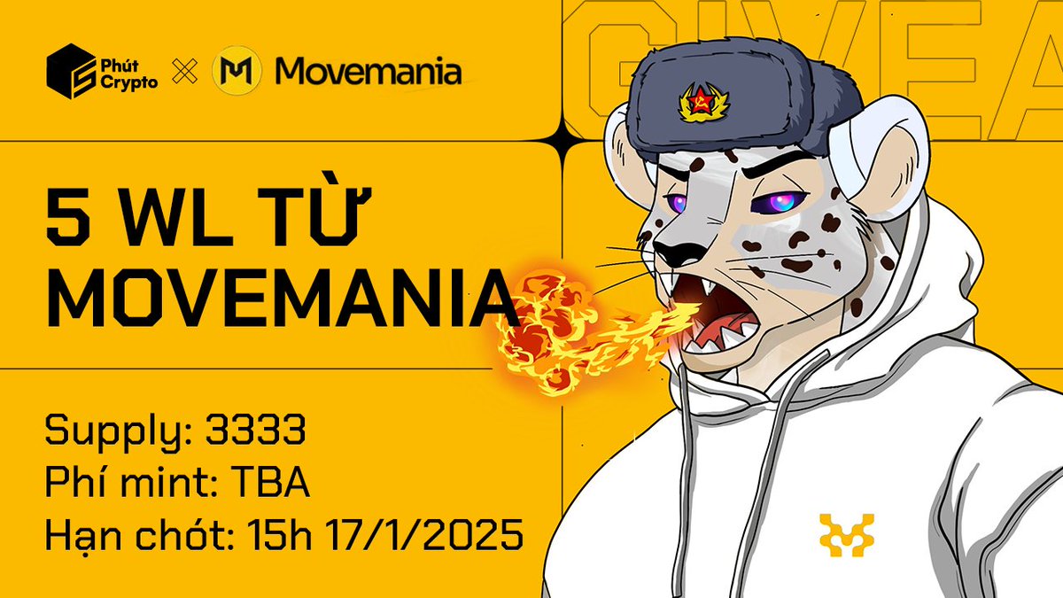 🔥Giveaway 5 WL từ <a href="/themovemania/">Movemania 🐆 🐾 | Pantherians NFT 🔜</a>  - Pantherians Collection trên Movement #5PC #Movement 

AE đón sóng Movement thì đừng bỏ qua dự án này nha. Dự án từng góp mặt trong list testnet của Movement và xác nhận airdrop cho người dùng 

🔷Tổng cung 3333 NFT - Phí mint và ngày