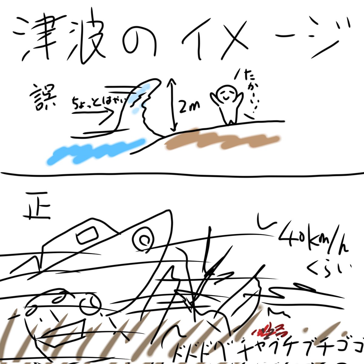 津波ってマジこんな感じだから、メルヘンな思考は一秒でも速く捨てた方がいい 