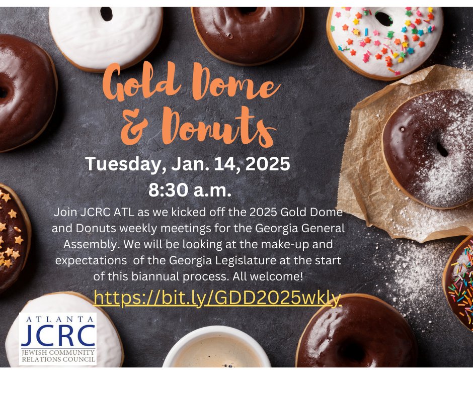 Join us every Tuesday at 8:30 a.m. for a full-bodied discussion about the Georgia General Assembly and the issues of interest to our Jewish community members. bit.ly/GDD2025wkly