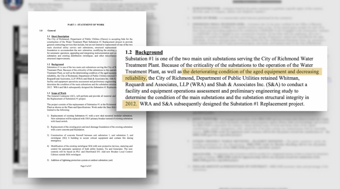 Tyler Layne (@tylerlaynemusic) on Twitter photo Records show the city knew of the “deteriorating condition” & “decreasing reliability” of electrical equipment dating back to 2012.
But a contract wasn’t issued for replacements until 2022. The city hasn’t answered when the actual work began, but says it is happening now. <a href="/CBS6/">WTVR CBS 6 Richmond</a> Records show the city knew of the “deteriorating condition” & “decreasing reliability” of electrical equipment dating back to 2012.
But a contract wasn’t issued for replacements until 2022. The city hasn’t answered when the actual work began, but says it is happening now. <a href="/CBS6/">WTVR CBS 6 Richmond</a>