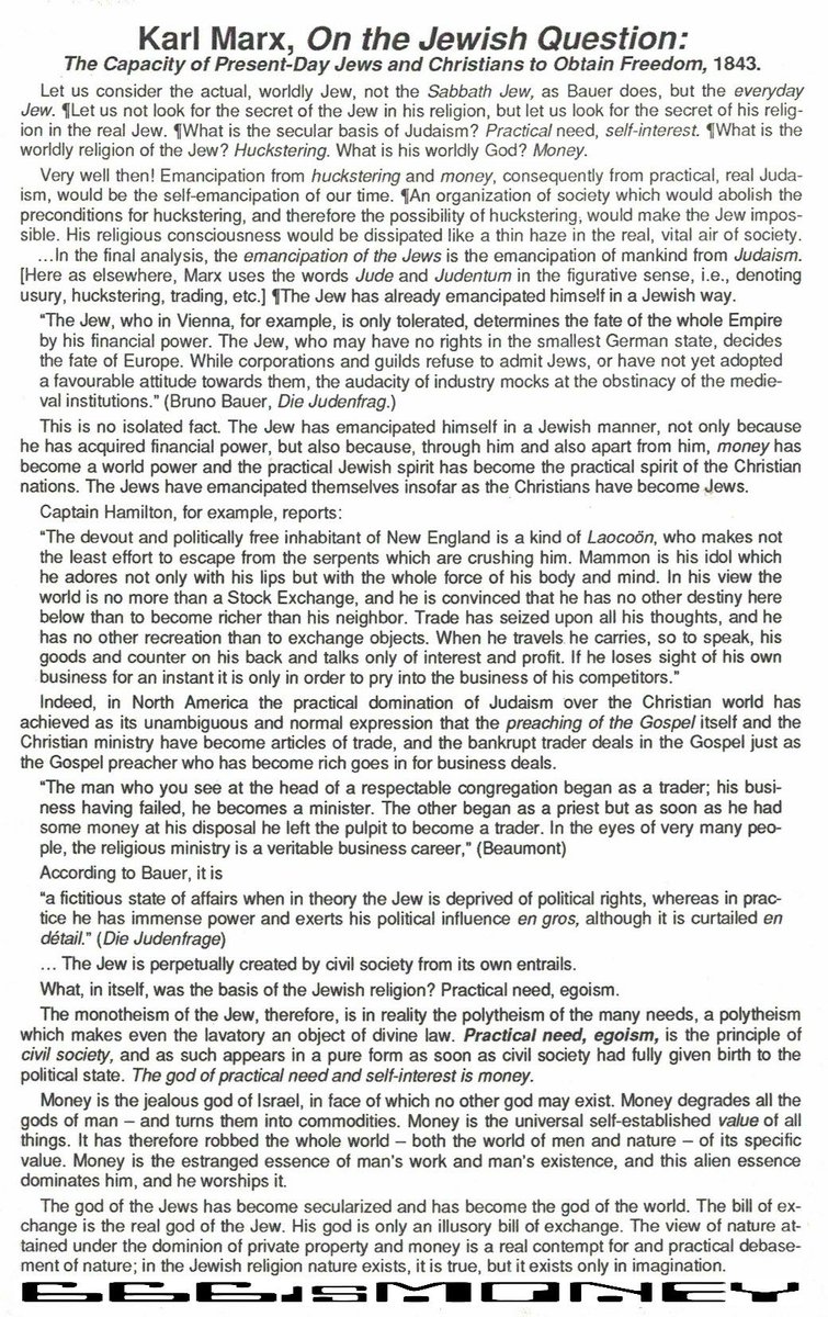 666isMONEY's tweet image. Karl Marx on the JQ #JewishQuestion
