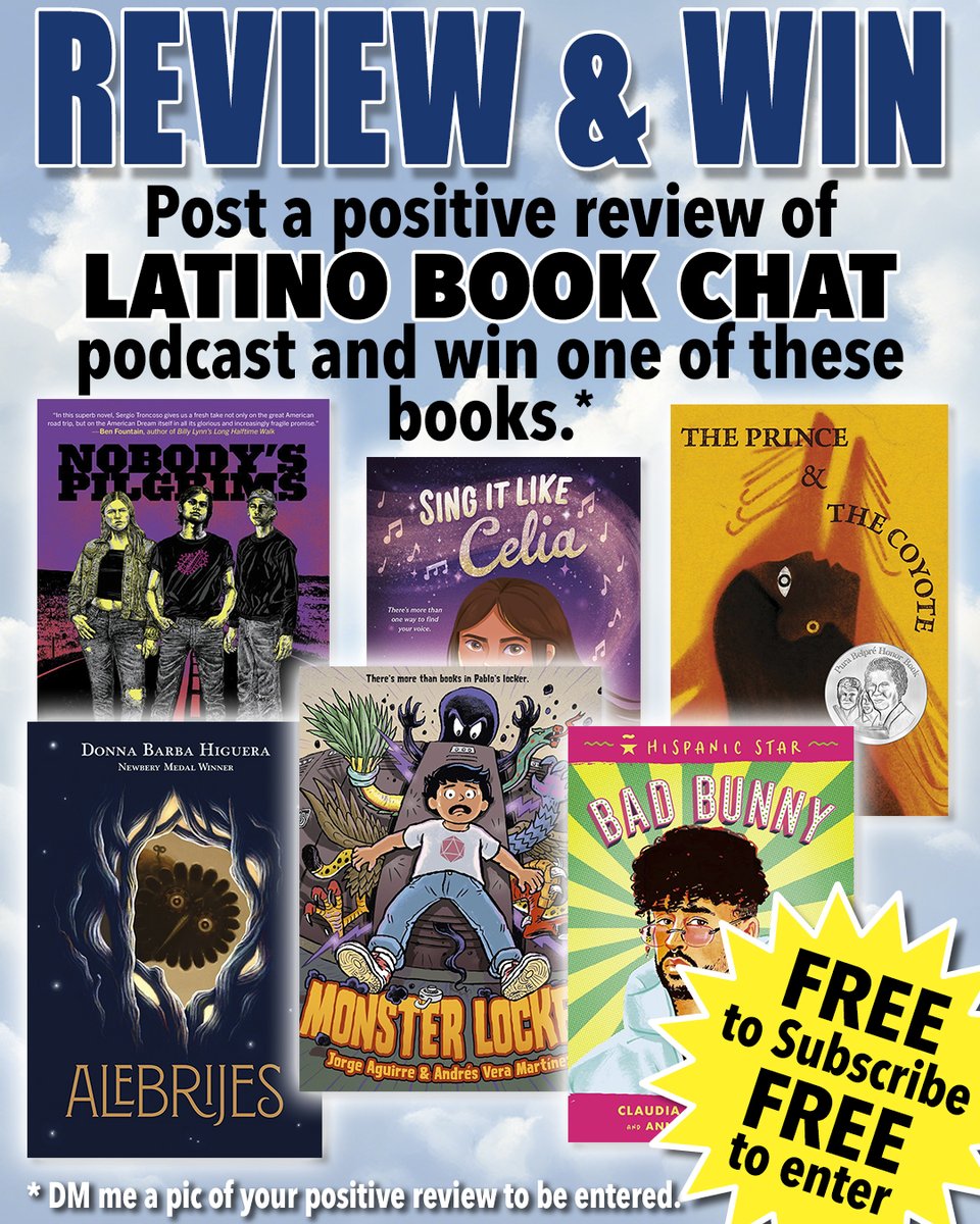 Last chance to win one of these amazing books! Write a positive review of Latino Book Chat and send me a screenshot of your review. It's that easy! Good luck!