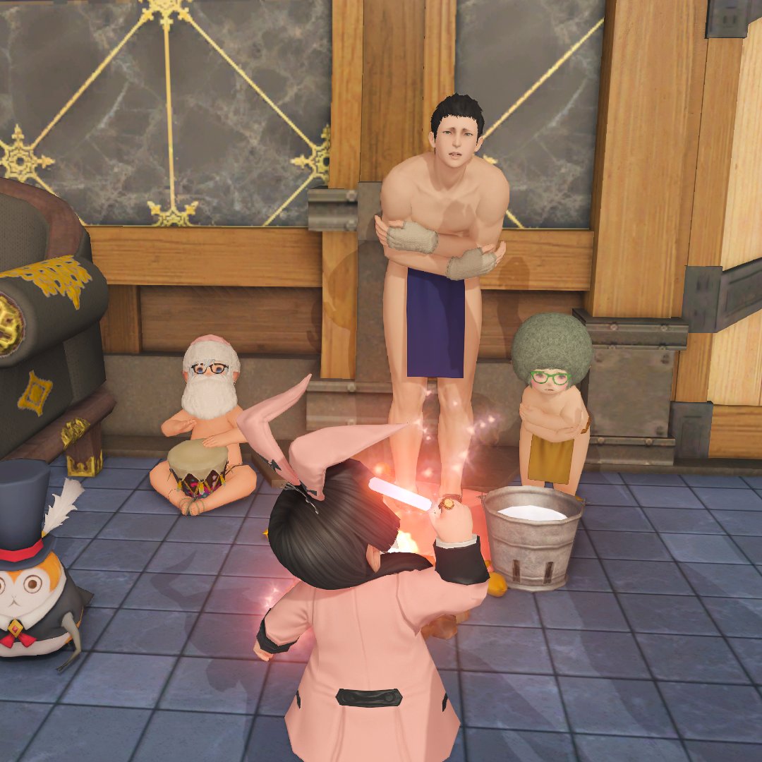 We opened Potot's Bank last Saturday!
We got some new beggars!
One is the owner of @Glamoire_FFXIV who filed bankruptcy and tried investment to be rich again but failed!
With our in-house red beggar, and new green broccoli beggar, they formed RGBeggar unit!

#pototbank