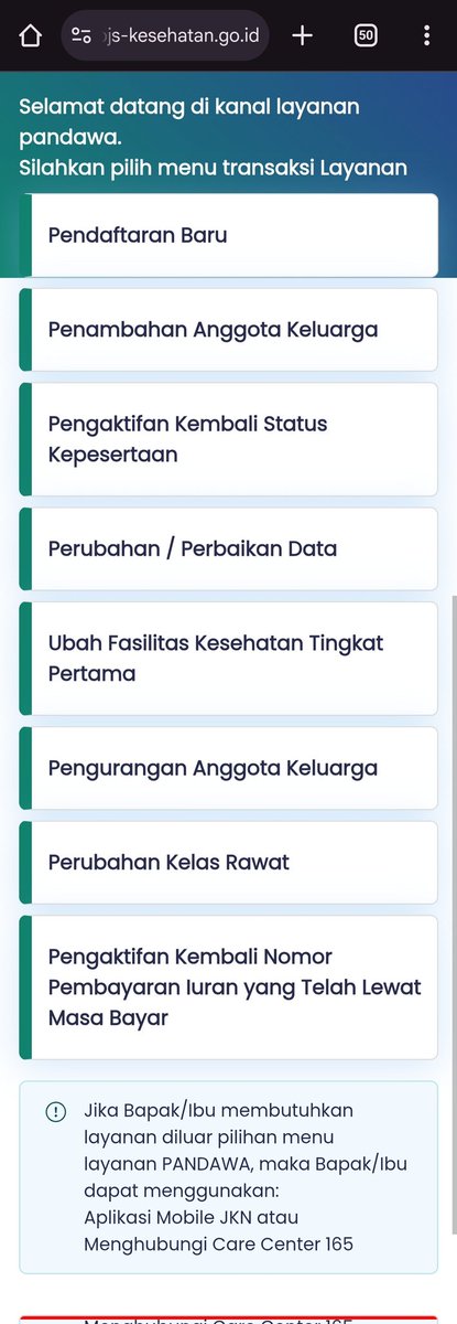 gamekyu91's tweet photo. @BPJSKesehatanRI Selamat pagi, BPJS Kesehatan. Saya mau bertanya perihal perubahan data peserta mandiri ke peserta PNS lewat PANDAWA. Pada menu transaksi layanan, pilih yang mana ya? https://t.co/EUZ3YdAghP