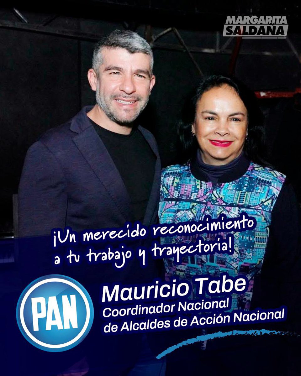 Margarita Saldaña (@margaretsaldana) on Twitter photo El #PAN fortalecerá la organización, el trabajo y los resultados de todos los municipios que gobierna en el país.
<a href="/mauriciotabe/">Mauricio Tabe Echartea</a> todo el éxito por tu designación como Coodinador Nacional de Alcaldes de <a href="/AccionNacional/">Acción Nacional</a>, tu trabajo y dedicación es garantía de buenos resultados. El #PAN fortalecerá la organización, el trabajo y los resultados de todos los municipios que gobierna en el país.
<a href="/mauriciotabe/">Mauricio Tabe Echartea</a> todo el éxito por tu designación como Coodinador Nacional de Alcaldes de <a href="/AccionNacional/">Acción Nacional</a>, tu trabajo y dedicación es garantía de buenos resultados.