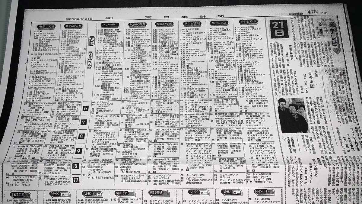 帰ってきた懐かしの番組表 1975＝昭和50年3月21日（金・㊗️）鹿児島
