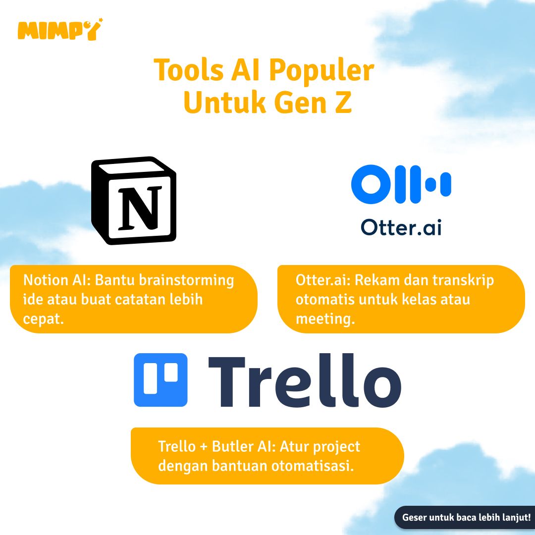 MimpyMu's tweet image. 🤖✨ AI Bisa Bantu Produktivitasmu!

Apa kamu tahu kalau AI bisa jadi asisten terbaik buat ngatur jadwal, bikin konten, atau bahkan ngerjain tugas? Yuk coba:

✅ Grammarly: Biar tulisanmu bebas typo.

✅ Notion AI: Bantu brainstorming ide cemerlang.

✅ Canva: Buat desain kece…