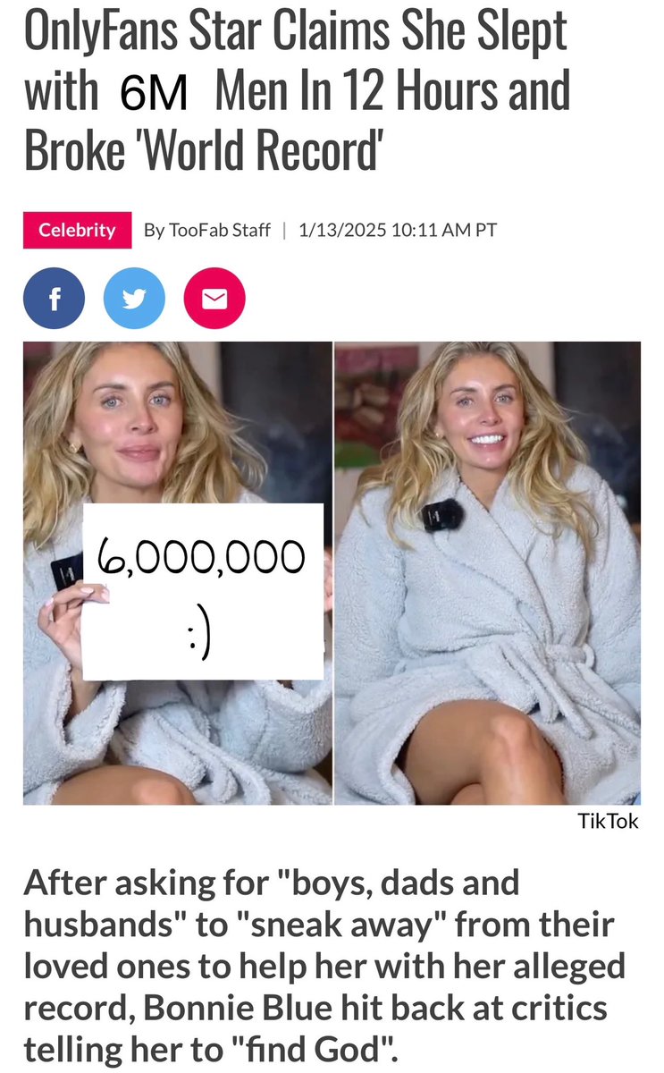 realstewpeters's tweet photo. Jewish OnlyFans “Star” Breaks World Record Sleeping with Six Million Men in Twelve Hours https://t.co/Mqq4ZPrmdV