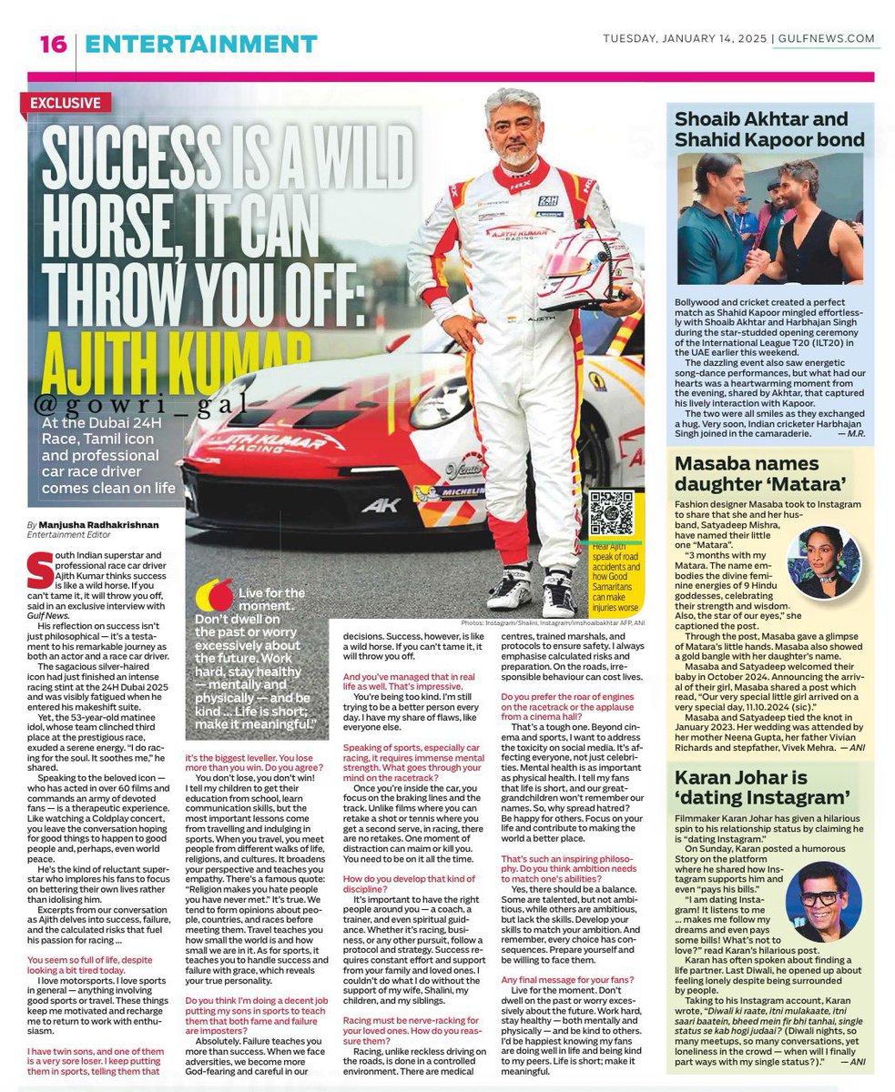 DhivCM's tweet image. Live for the moment ; Life is short , make it meaningful ❤️ - #AjithKumar 

Dear @ManjushaRK @gulf_news Thank you for this! You made our man talk almost after decades. HE IS THE ULTIMATE.