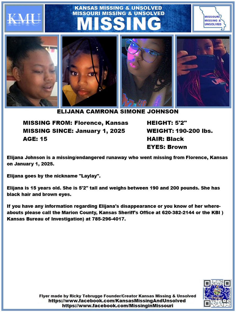 KansasMissing's tweet photo. #UPDATE!!! #MISSINGPERSON STILL #MISSING!!! PLEASE CONTINUE TO SHARE/PRINT/POST ELIJANA'S FLYER!!! SHE IS MISSING FROM FLORENCE, KANSAS!!!

***NEW PHOTO ADDED!!!***

@AnnetteLawless #KansasMissing #MissingKansas #FlorenceKS https://t.co/wuF0Ju4VNM