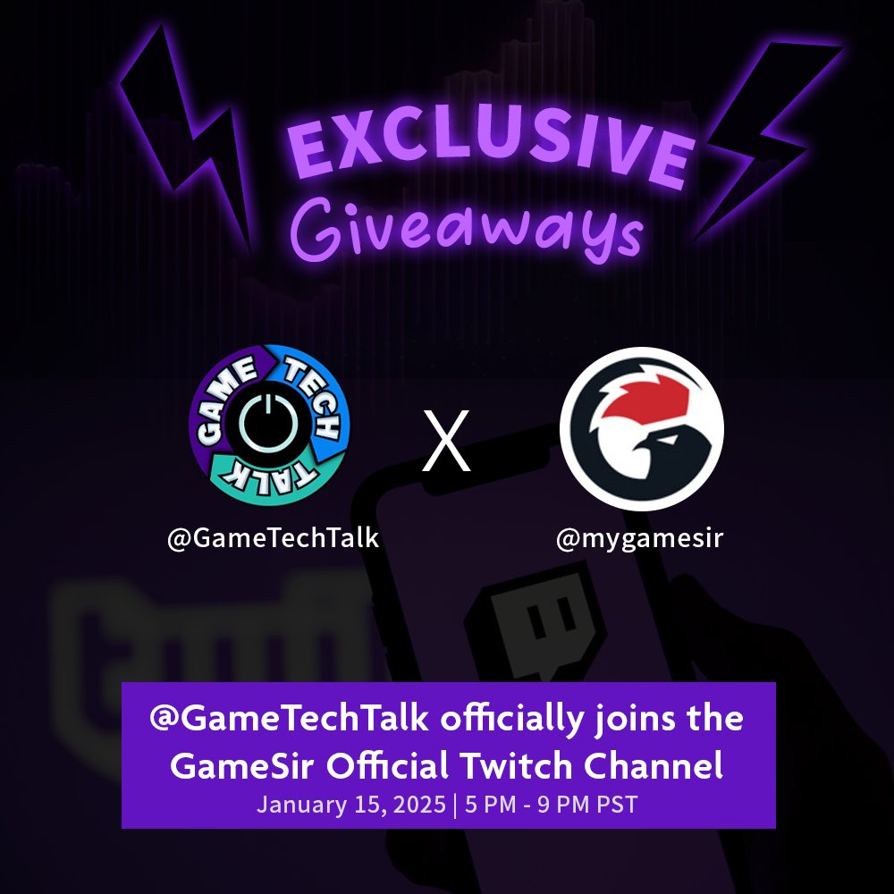 mygamesir's tweet image. 🚨@GameTechTalk officially joins the GameSir Official Twitch Channel! 
🗓️ Starting January 15, 2025 | 5 PM - 9 PM PST
🔥 Tune in for new product reveals, epic gameplay, exclusive giveaways, and all! 
👉Join us live: twitch.tv/mygamesir

#gamesir #twitch #livestream #giveaway
