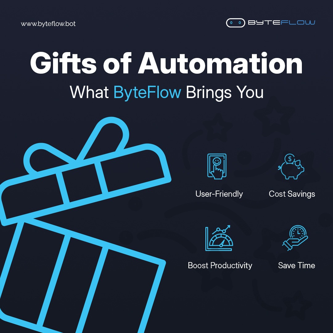 ByteFlowBot's tweet image. ByteFlow brings you the perfect package of efficiency, savings, and growth. Ready to unwrap the gifts of automation and take your workflows to the next level? ByteFlow has you covered.

🌐 Discover more at byteflow.bot

#ByteFlow #AutomationForSuccess