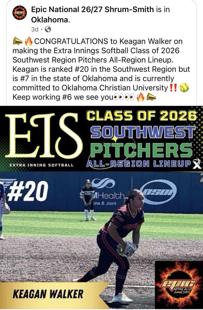Thank you <a href="/ExtraInningSB/">EXTRA INNING SOFTBALL</a>! Grateful to be on this list with all these amazing athletes! <a href="/epicnat08_shrum/">Epic National 26/27 Shrum,Smith</a>  <a href="/OCeaglesSB/">OC Softball</a>