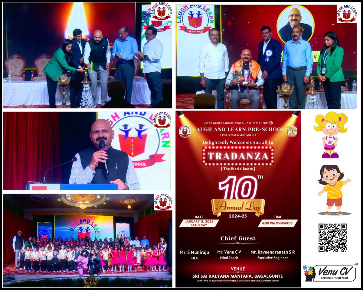 author_venucv's tweet photo. It was an honour to be the Chief Guest at the 10th Annual Day of Laugh and Learn Pre-School, where I witnessed the boundless joy and creativity of young minds. π·
π·"Raise children with roots to grow and wings to fly."
#Venucv #Author #MindCoach #ProductivityCoach #MemoryTrainer https://t.co/mfmg5BSO9T