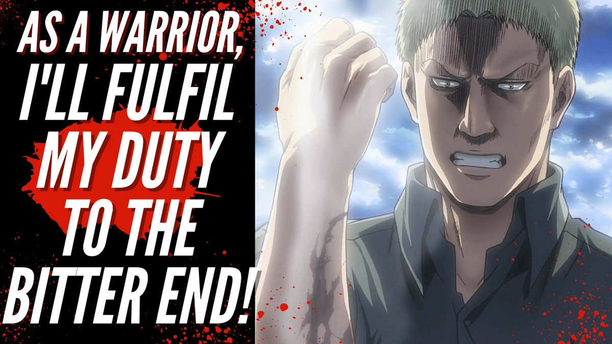 EPJapanesey's tweet photo. Learn #Japanese with Reiner's quote from Attack on Titan👉🏻 https://t.co/lezOpYlAmz
俺のすべきことは自分のした行いや選択に対し戦士として最後まで責任を果たすことだ
The only choice for me now is to face the consequences of my actions and as a warrior fulfil my duty to the bitter end https://t.co/RQENsZy5qO