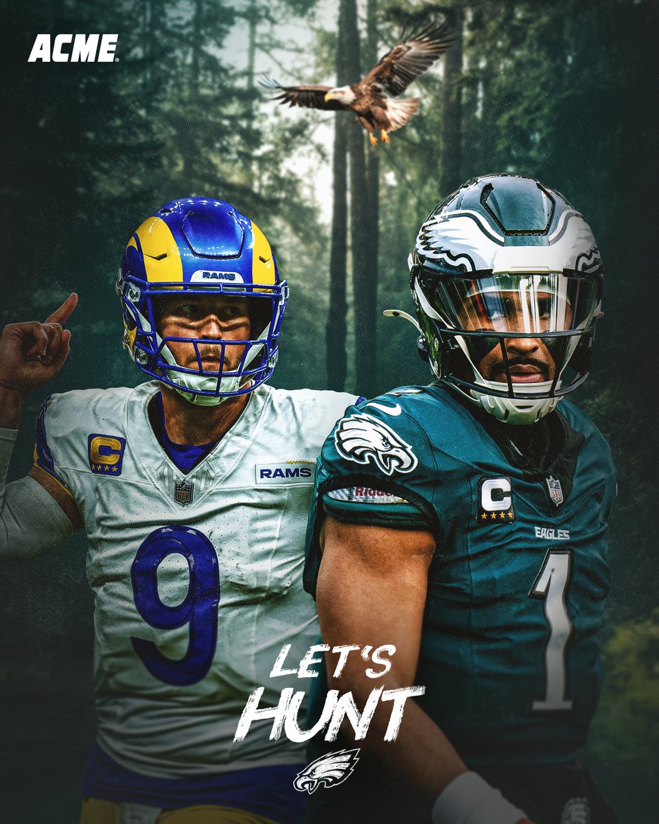 Philadelphia Eagles (@eagles) on Twitter photo The Hunt continues versus the Rams on Sunday at 3pm 🦅
<a href="/acmemarkets/">Acme Markets</a> | #FlyEaglesFly The Hunt continues versus the Rams on Sunday at 3pm 🦅
<a href="/acmemarkets/">Acme Markets</a> | #FlyEaglesFly