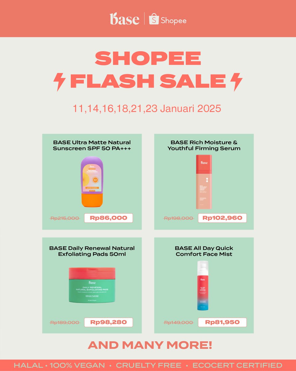 itsmybase's tweet photo. ‼️SALE UP TO 60% ‼️
cuma sampe tanggal 24 Januari 2025! 

Checkout produk favorit kamu yuk disini ☺️✨👇🏻
https://t.co/f0OeslxNue

#PromoAlert #Sale #ItsMyBASE #RacuninMakeup #RacuninSkincare https://t.co/d4dkSwptBH