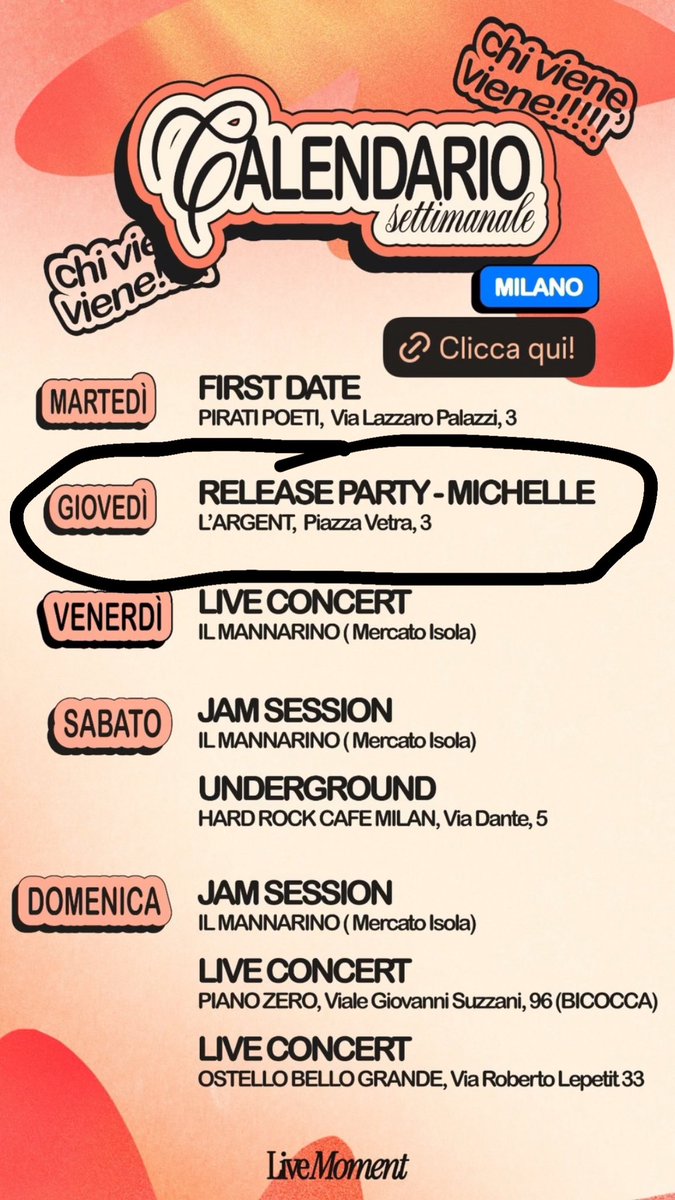 FerdyPizza's tweet photo. CHE POI SI LASCIANO TUTTI…

🗓️  16 November 2025

🕰️ 21:00/02:00

release party 🎶 di Michelle

Presso L’argent 

📍piazza vetra 3 Milano
#musica #milano #singer #indi #live #livemusic https://t.co/I8rJSGtsOp