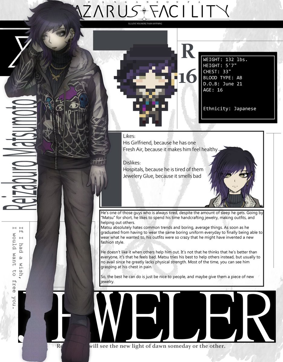 DespairNowhere's tweet photo. TRASH: R16
Reizaburo Matsumoto - Jeweler
Made by: @yuiuwi

#danganronpa #fanganronpa #lazarusfacility https://t.co/UszhoJgl8R