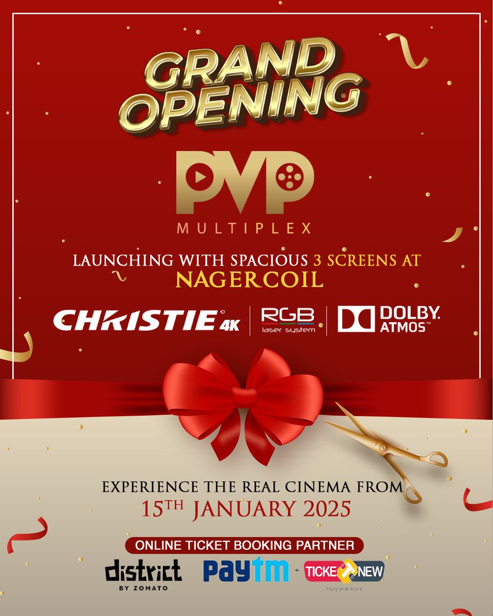 PVP Multiplex Nagercoil ~ 3 Screens ✌️(pioneer vasantham palace)

📽️Starts projection 15.1.2025 Afternoon <a href="/TicketNew/">TicketNew</a>
<a href="/lifeindistrict/">District</a>
📽️ South TN's 1st DTS-X plex (Scr2&amp;3)
Screen 1 Dolby Atmos 
📽️#Christie #RGBLaser ~ #DolbyAtmos ~ #DtsX ~ #Krix Speakers
#Cinemas #Theatres