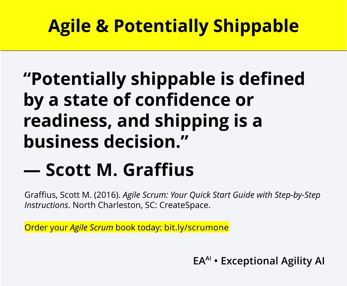 EA_x_AI's tweet photo. Agile & Potentially Shippable
“Potentially shippable is defined by a state of confidence or readiness, and shipping is a business decision” — Scott M. Graffius
#Agile #AI #ExceptionalAgility #ExceptionalAgilityAI #EAAI #PotentiallyShippable #ProductIncrement #PSPI #Agility https://t.co/l47Rp0elae