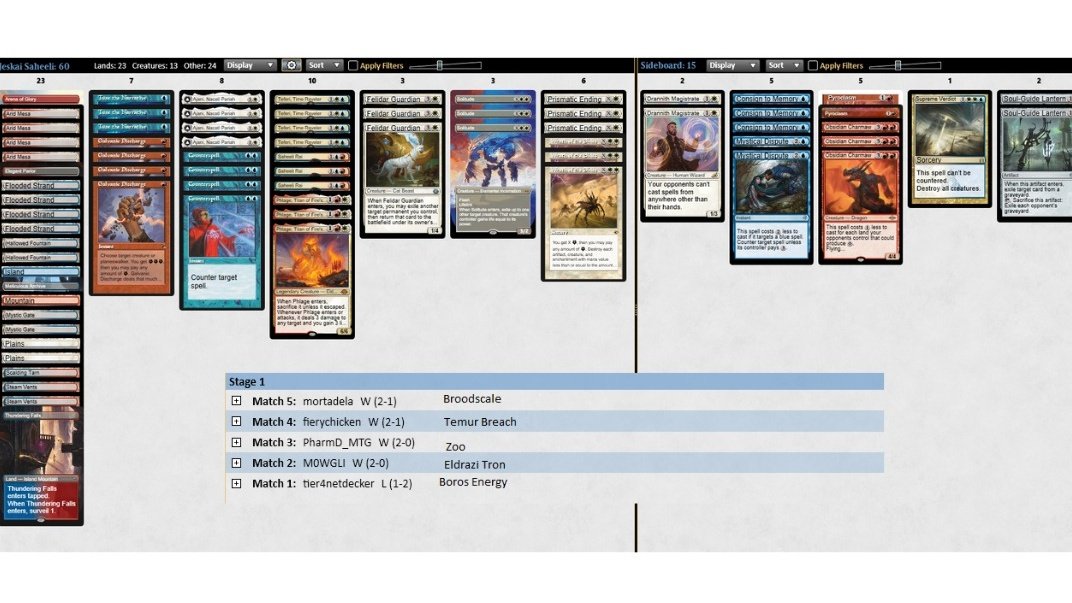 Another 4-1 with... Jeskai Saheeli! 😍, the energy packet is soo good, Ajani + Saheeli is a nice synergy! And Phlage is a cheat.
I got the list from my friend <a href="/Nicolol237/">Nicolò Alfiniti</a> ❤️ (the strongest with this type of combo decks)
<a href="/fireshoes/">Robert Taylor🔥</a> for some value 🐐