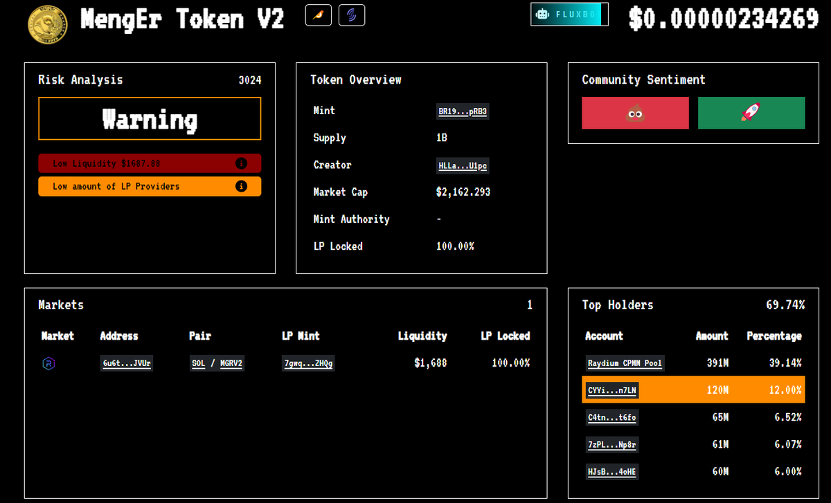 MengEr_Token_'s tweet photo. https://t.co/oV4v0ego6D
LP LOCK 100% IN RAYDIUM
https://t.co/BUdX6vQdZe
LESTGOO this data LOCK LP
#SolanaMemeCoin #BonkCoin #Dogwifhat #PopcatToken #CryptoMemes #MemeCoinSeason #SOLCommunity https://t.co/6CmHhjFHV8