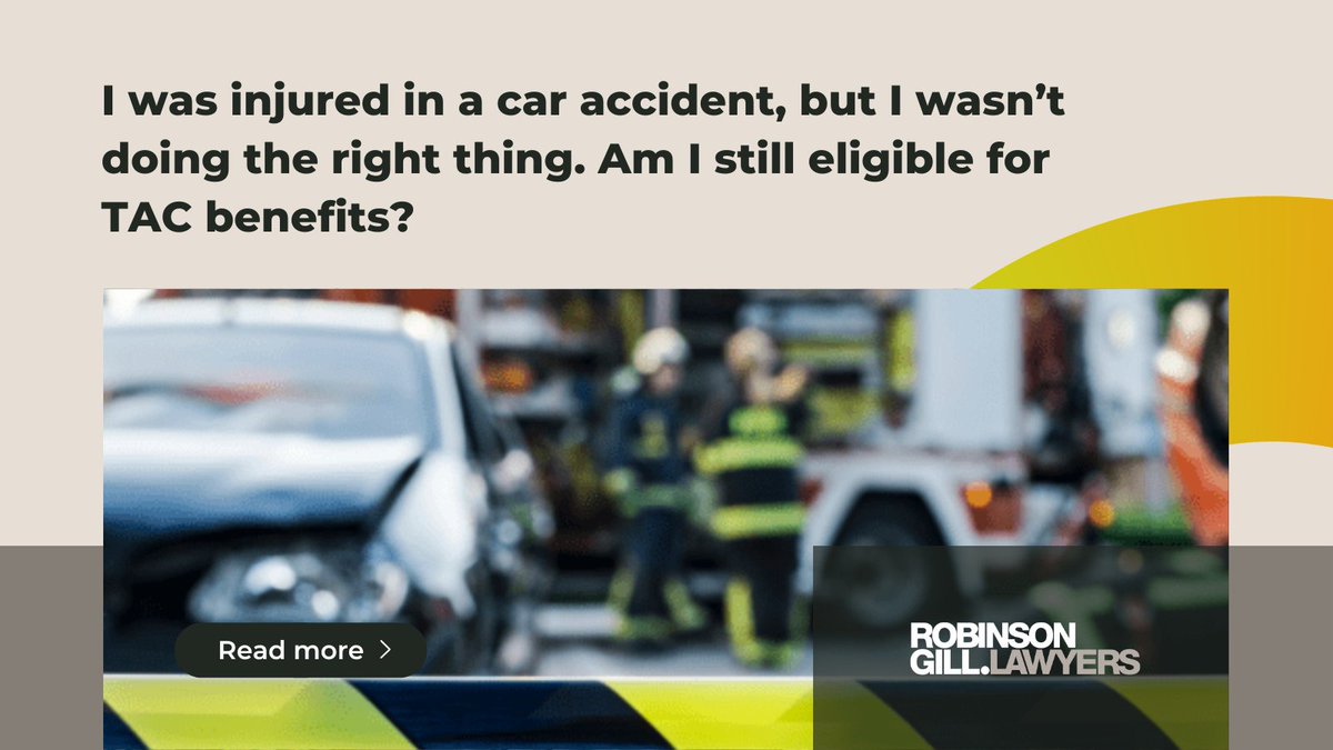 Under the Vic Transport Accident scheme, everyone injured in a transport accident is entitled to benefits from the <a href="/TACVictoria/">TAC</a> - even if the accident was their own fault. 

Read our simplified summary of the offences that impact entitlements: robinsongill.com.au/resource/i-was…