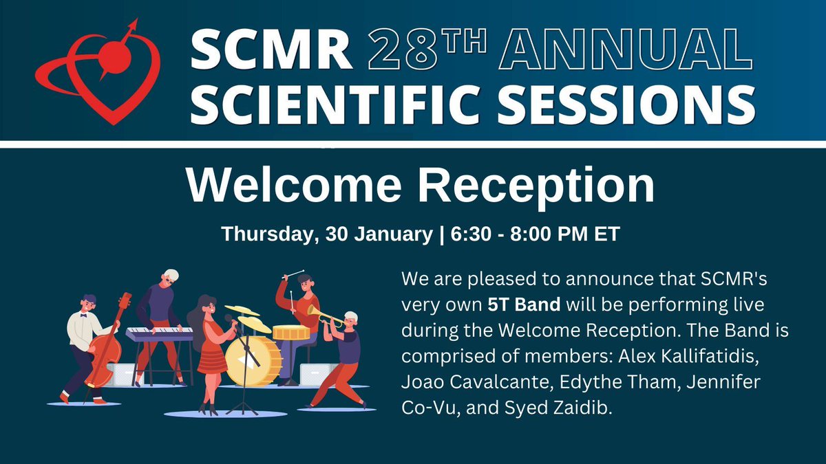Society for Cardiovascular Magnetic Resonance (@scmrorg) on Twitter photo You've already heard of <a href="/AKallifatidis/">Alexandros Kallifatidis</a>, now get ready for the rest of the 5T Band at the #SCMR2025 Welcome Reception! Join us for fun, refreshments and dancing on Thursday, 30 January. You've already heard of <a href="/AKallifatidis/">Alexandros Kallifatidis</a>, now get ready for the rest of the 5T Band at the #SCMR2025 Welcome Reception! Join us for fun, refreshments and dancing on Thursday, 30 January.